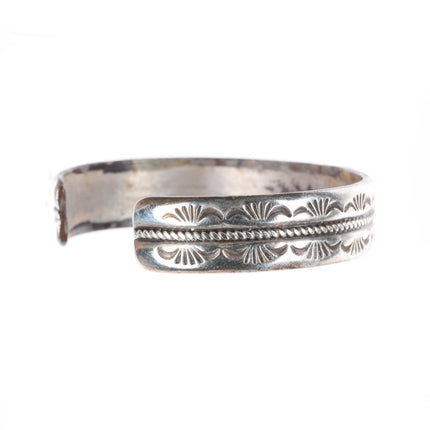 7" vintage Navajo sterling silver turquoise heavily stamped cuff bracelet