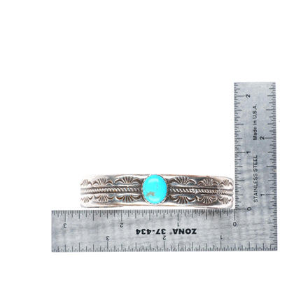 7" vintage Navajo sterling silver turquoise heavily stamped cuff bracelet