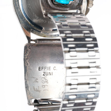 7.75" Vintage Effie Calavaza Zuni sterling silver turquoise watch tips bracelet