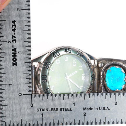7.75" Vintage Effie Calavaza Zuni sterling silver turquoise watch tips bracelet