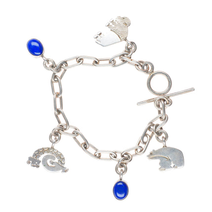 6.8" vintage Native American sterling silver lapis link charm bracelet