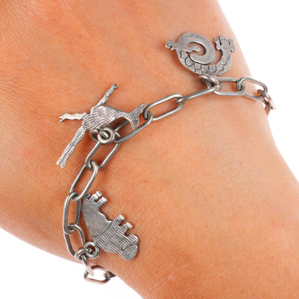 6.8" vintage LE Native American sterling silver animals link charm bracelet