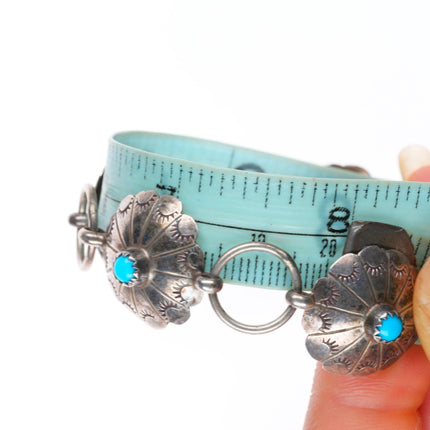 8" Vintage Abel Toledo Navajo sterling silver turquoise concho link bracelet