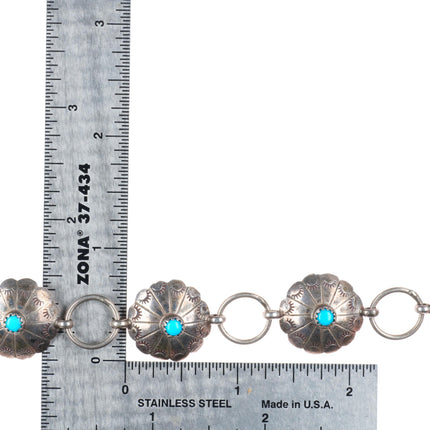 8" Vintage Abel Toledo Navajo sterling silver turquoise concho link bracelet