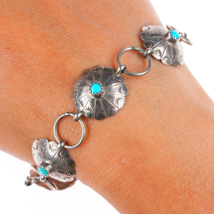 8" Vintage Abel Toledo Navajo sterling silver turquoise concho link bracelet