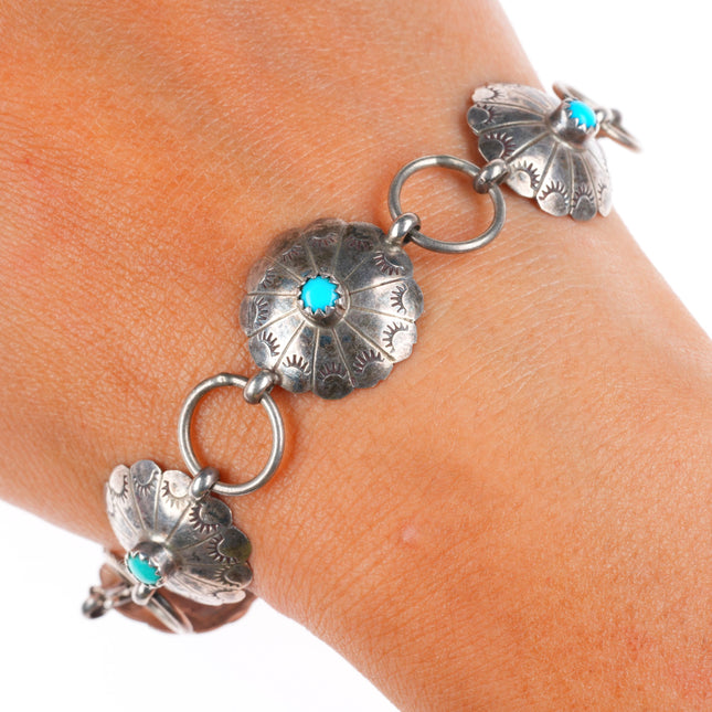 8" Vintage Abel Toledo Navajo sterling silver turquoise concho link bracelet