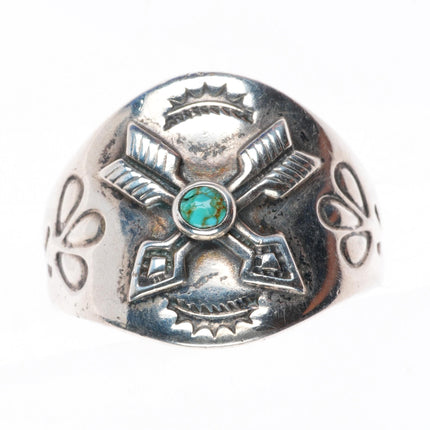 sz11.25 c1940 Navajo Fred Harvey era sterling silver arrow ring nice turquoise