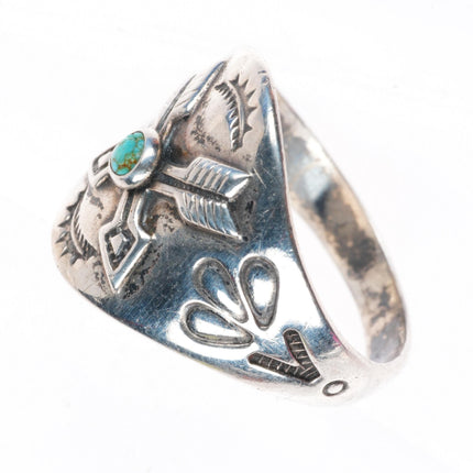 sz11.25 c1940 Navajo Fred Harvey era sterling silver arrow ring nice turquoise