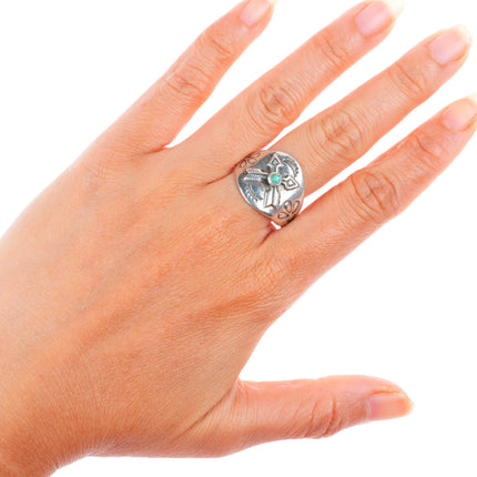 sz11.25 c1940 Navajo Fred Harvey era sterling silver arrow ring nice turquoise