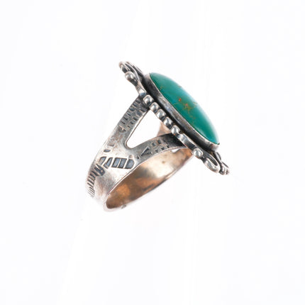 sz7 c1940 Navajo Blue Gem Turquoise sterling silver hand stamped ring