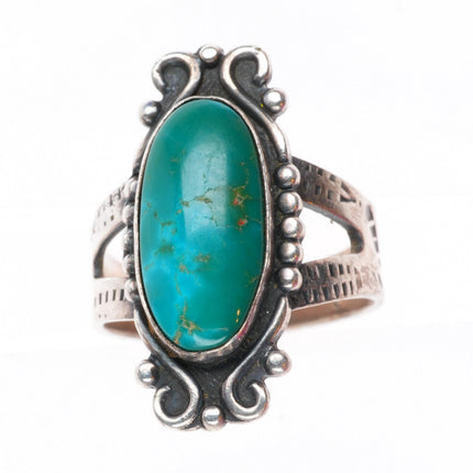 sz7 c1940 Navajo Blue Gem Turquoise sterling silver hand stamped ring