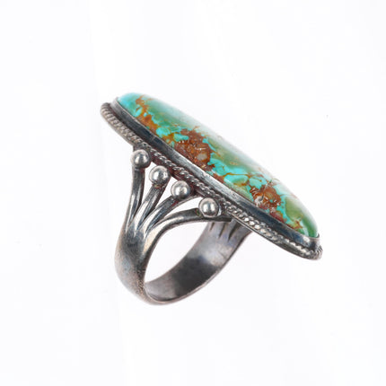 sz7 c1930 Navajo Royston Turquoise sterling silver long rope bezel ring