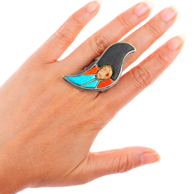 sz9 vintage Dee Morris southwestern modernist turquoise, cora, ironwood ring