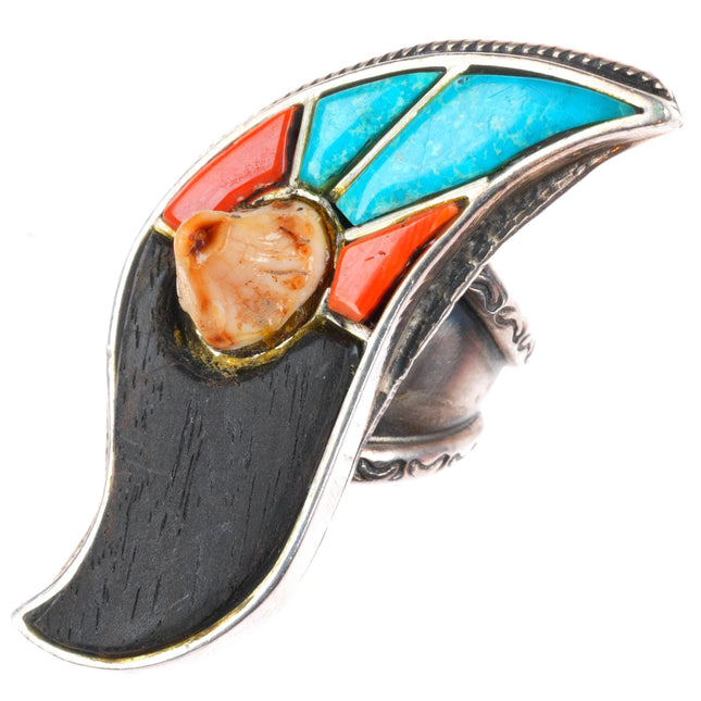sz9 vintage Dee Morris southwestern modernist turquoise, cora, ironwood ring