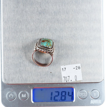 sz8.5 c1930 Navajo red spiderweb turquoise sterling silver size 8.5 ring