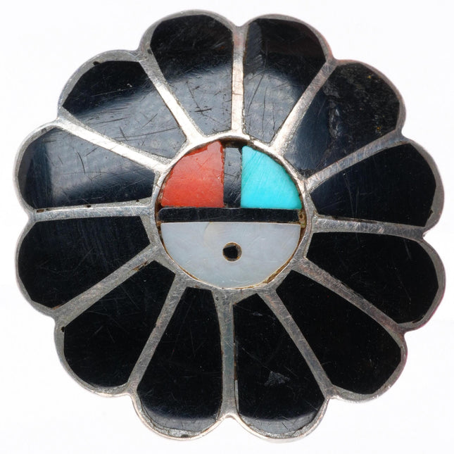 sz7 vintage Gasper Zuni sterling silver sunface ring turquoise/coral/jet/shell