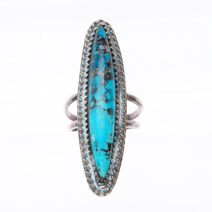 sz6 vintage Navajo sterling silver long pointy ring with nice turquoise