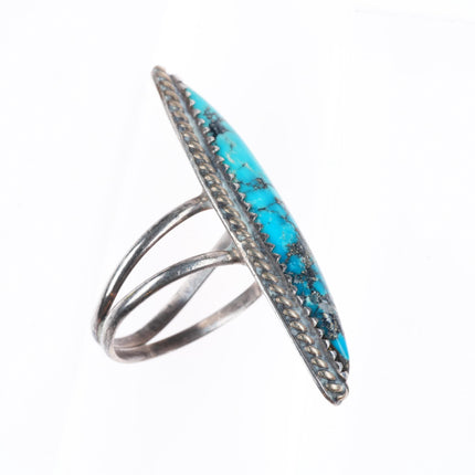 sz6 vintage Navajo sterling silver long pointy ring with nice turquoise