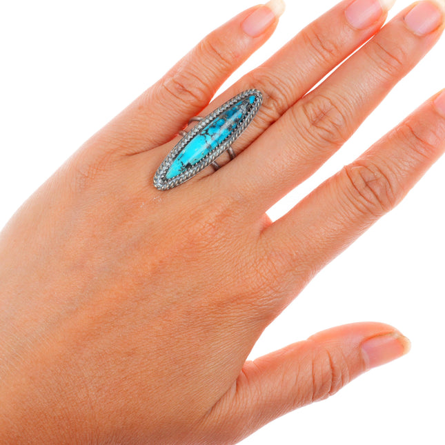 sz6 vintage Navajo sterling silver long pointy ring with nice turquoise