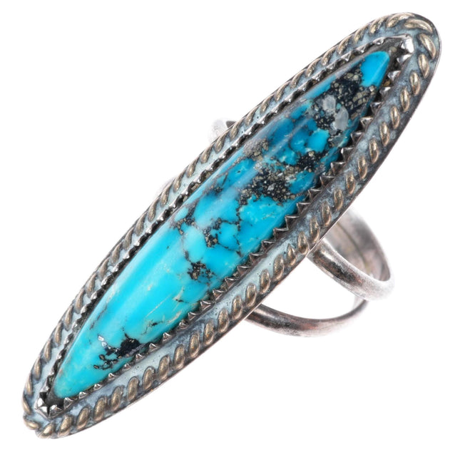 sz6 vintage Navajo sterling silver long pointy ring with nice turquoise