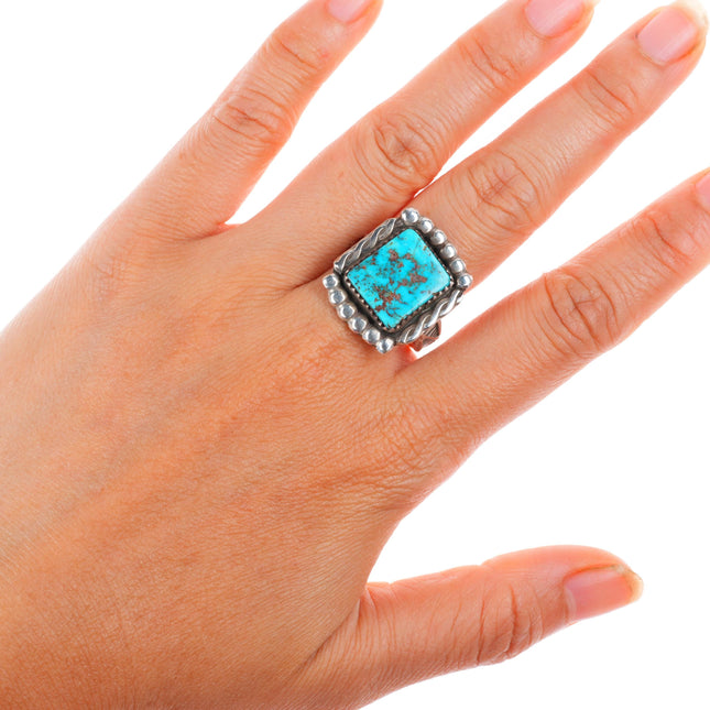 sz10 vintage Navajo sterling silver high grade turquoise deep stamped ring