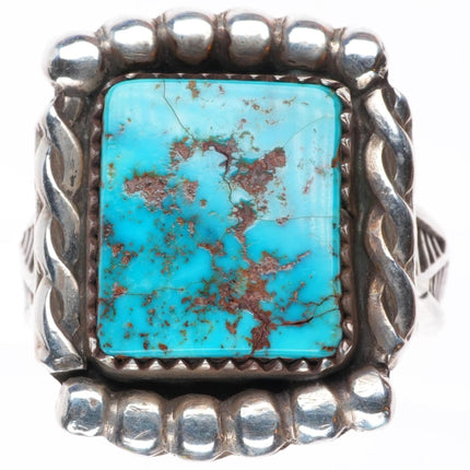sz10 vintage Navajo sterling silver high grade turquoise deep stamped ring
