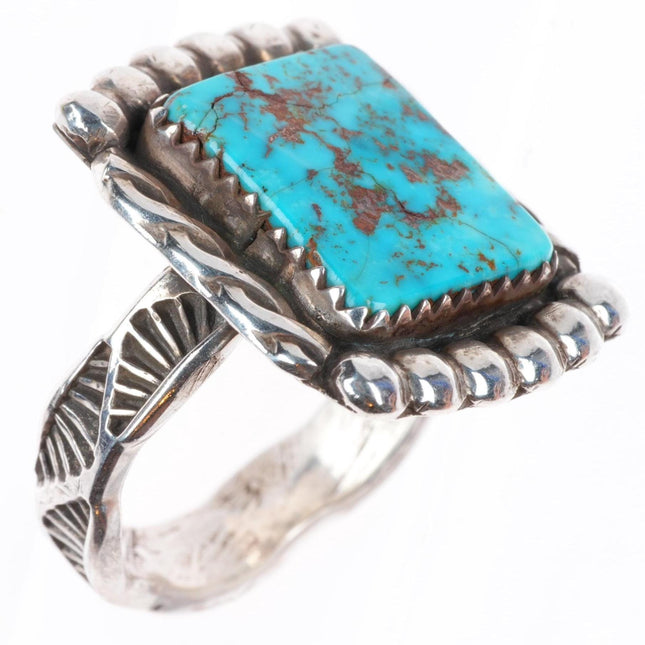 sz10 vintage Navajo sterling silver high grade turquoise deep stamped ring