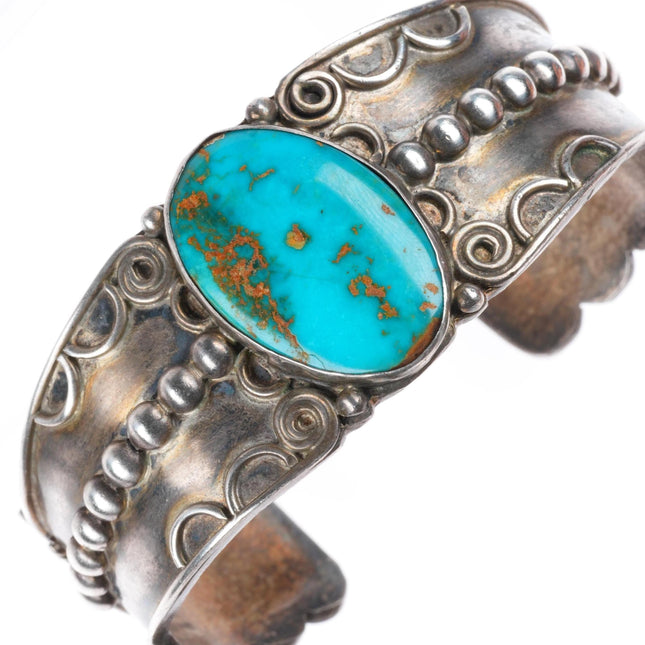 6.5" c1950 Blue Gem Turquoise Navajo sterling silver cuff bracelet