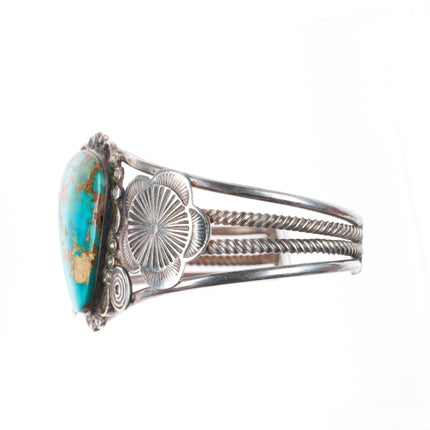 6.5" 1940's Blue Gem Turquoise Navajo sterling silver cuff bracelet