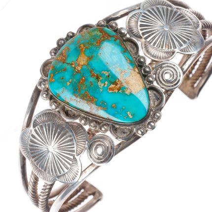 6.5" 1940's Blue Gem Turquoise Navajo sterling silver cuff bracelet