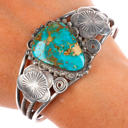 6.5" 1940's Blue Gem Turquoise Navajo sterling silver cuff bracelet