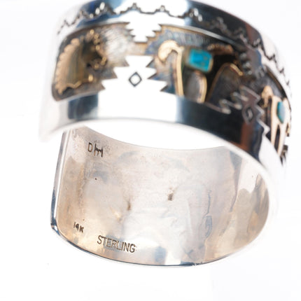 7" Dina Huntinghorse 14k sterling silver turquoise Native American cuff bracelet