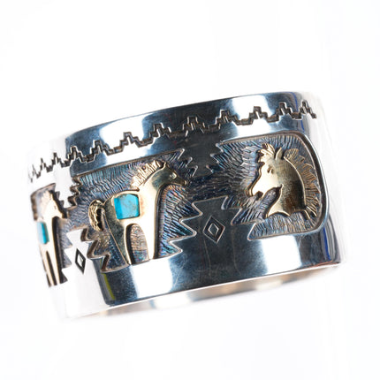 7" Dina Huntinghorse 14k sterling silver turquoise Native American cuff bracelet