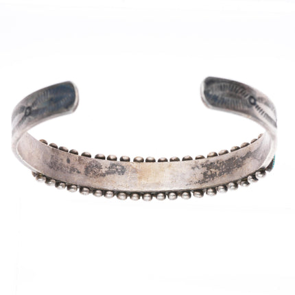 6.3" 1940's Zuni Blue Gem Turquoise sterling silver needlepoint cuff bracelet