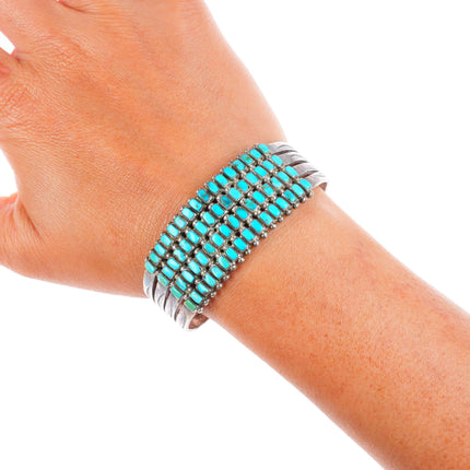 6.5" 1940's Zuni turquoise square cut 4 row cuff bracelet sterling silver