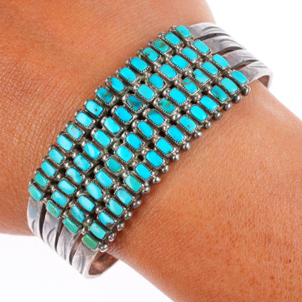 6.5" 1940's Zuni turquoise square cut 4 row cuff bracelet sterling silver