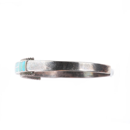 6.75" vintage Zuni sterling silver high grade turquoise inlay cuff bracelet