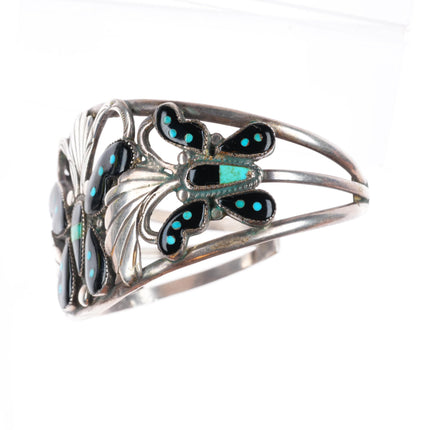 6.8" Leekela Zuni sterling silver Butterfly inlay cuff bracelet-ring-earring-pin