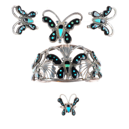 6.8" Leekela Zuni sterling silver Butterfly inlay cuff bracelet-ring-earring-pin
