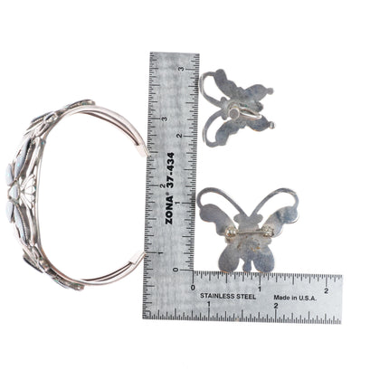 6.8" Leekela Zuni sterling silver Butterfly inlay cuff bracelet-ring-earring-pin