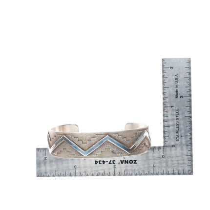6.4" R.J. Scott Navajo sterling silver modernist tufa cast cuff bracelet