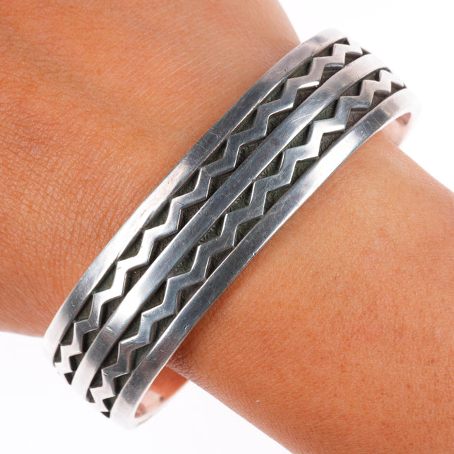 7" Allison "Snowhawk" Lee Navajo sterling silver deep stamped cuff bracelet