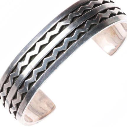 7" Allison "Snowhawk" Lee Navajo sterling silver deep stamped cuff bracelet