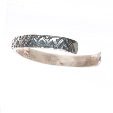 7" Tahe Navajo deep stamped sterling silver slim stacker cuff bracelet