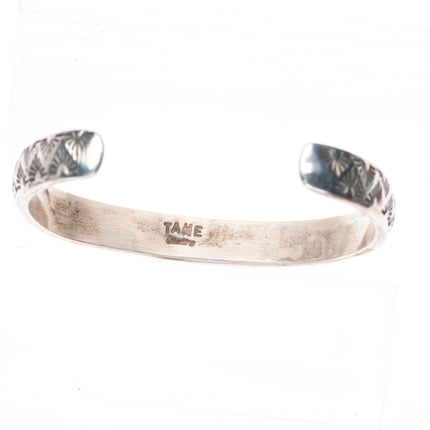 7" Tahe Navajo deep stamped sterling silver slim stacker cuff bracelet
