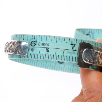 7" Tahe Navajo deep stamped sterling silver slim stacker cuff bracelet