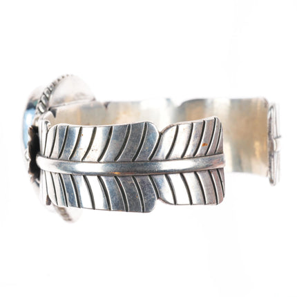 6.6"  Joe Tom Navajo sterling silver turquoise cuff bracelet
