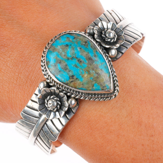 6.6"  Joe Tom Navajo sterling silver turquoise cuff bracelet