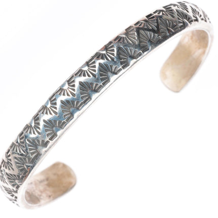 7" Tahe Navajo deep stamped sterling silver slim stacker cuff bracelet