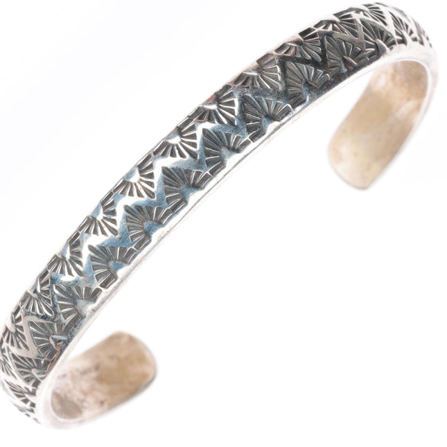 7" Tahe Navajo deep stamped sterling silver slim stacker cuff bracelet
